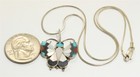 Vintage Zuni Sterling Silver Multi Stone Inlay Butterfly Pendant Necklace