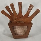 Vintage Mid Century Modern Tennis Racket Coasters 7 Piece Wood Cork Set W Caddy