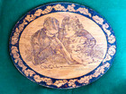 Antique Flemish Pyrography Signed Gibson Arts   Crafts Wood Burning Folk Art