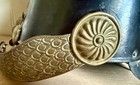 Antique 19th Century French Fire Fighter Helmet Metal   Brass Flaming Bomb Crest