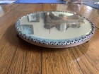 Antique Ornate Copper Or Brass Plateau Round Floral Footed Tray Beveled Mirror