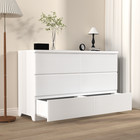 Modern White 6 Drawer Dresser For Bedroom Or Living Room W  Wave Panel Fronts
