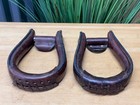 Leather Western Horse Saddle Stirrups   1 1 2  Wide   Dark Brown