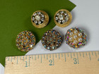 Vintage Sewing Buttons Aurora Borealis Rhinestone Pearl Metal Shank Lot Of 5