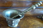 Antique Bronze Brass Mortar Pestle Pharmacy Heavy Round Base European Apothecary