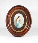 Antique Painted Lady Porcelain Plaque Victorian Greek Revival Oval Walnut Frame