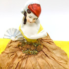 Antique Vintage Porcelain Half Doll Boudoir Pin Cushion Fancy Dress