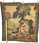 Antique Tapestry 37x39 Needlepoint Hand Made Pastoral Original 19th C 