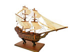 Handcrafted Teak Wood Ship Model Antique Sailboat With Raw Cloth Sails Decor N