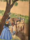 Antique 1900s Original Watercolor Painting Victorian Scene     12x7
