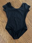 Girls Capezio Solid Black Short Sleeve Stretch Leotard Ballet Dance One Piece L