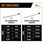 Gearwrench 90t 18pc Metric sae Ratcheting Reversing Combo Wrench Set