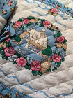 Vintage Fabric Oval Placemats Set 4 Blue Ruffled Edge Napkins   Ring Set Cottage