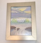 Art Print 5x7 Signed  lavendar Shores beach Sea Nautical Framed Wood Gold Paint 