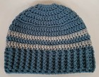 Messy Bun Ponytail Beanie Women s Medium large Crocheted Country Blue Gray