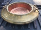 Vintage 15  Italian Brazier Bowl With Wide Brass Rim  Hammered Copper Interior