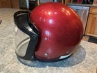 Vintage Red Metal Flake Half Helmet Motorcycle W  Shield Sz Med Sno-rider
