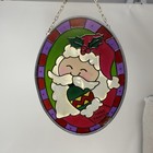Vtg Joan Baker Christmas Santa Hand Painted Stained Glass Sun Catcher W Hanger