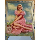 1930s Embossed Pin-up Calendar Mount Art Deco Gold blue Stock 1650 Usa