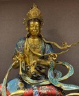 Old Copper Cloisonne Gold Gilt Manjusri Samantabhadra Bodhisattva Buddha Statue
