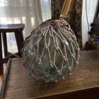 Japanese Glass Fishing Float Buoy Ball Green 9 8  Vintage Good Condition