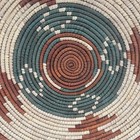 Tightly Woven 14 25    Vtg Coil Multi-color Tribal Pattern Round Grass Basket Bowl