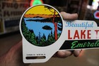 Rare 1950s Lake Tahoe California Painted Metal Topper Sign High Emerald Bay Mtn
