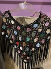 Crochet Poncho  black multi-colored 