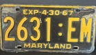 1967 Maryland License Plates Matched Pair
