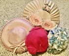 Vintage Hat Lot Eyes 50s Wide Brim Pink Saucer Floral Woven Easter Mcm Eye Glam