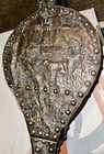 Antique Fireplace Bellows Dutch Copper Plate Scene  Wood  Leather  Copper Large