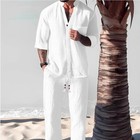 Men Linen Outfit 2-piece Set Half Sleeve Button Shirt And Pants Sweatsuit New