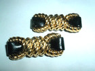 Vintage Pair French Bluette Golden Rope Black Leather Shoe Clips