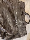 Brown Patent Glossy Tote Bag Zipper Inner Pockets Gold Hardware Women