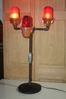 Vintage 3 Way Red Glass Airport Runway   Taxiway Light   Iron Pipe Floor Lamp