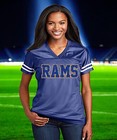 Rams Glitter Football Jersey  New Los Angeles La Ladies Shirt  White Blue Gold