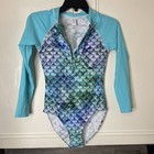 Kids Swimsuit Galaxy Print Long Sleeve One Piece Swimwear Size 13 14 Girls