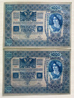 Austria-hungary 1000 Kronen 1902     Two Unc Consecutive Banknotes  series 1444 