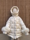 Moncler Girls 6 White Down Hooded Puffer Jacket Full Zip Fur Trim Logo