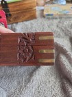 Vintage Hand Carved Wooden Trinket Box Red Velvet Lining Brass Hinges Tight Seal