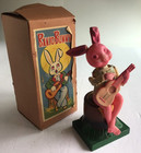Alps Banjo Bunny Celluloid Occupied Wind Up Japan W  Orig Box 1940s Vtg Working