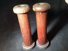 Pair Antique Vintage Wooden Industrial 5    Metal Cap Textile Bobbin Spool Spools