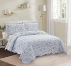  Patchwork  3-piece Quilt Set With 2 Shams  Reversible Quilt Set King Blue Rose
