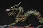 10 2 old Chinese Dynasty Bronze Gilt Fengshui Dragon Loong Animal Statue