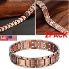 2 Pack Pure Copper Magnetic Bracelet Arthritis Pain Therapy Energy Cuff Bangle