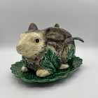 The Haldon Group 1983 Majolica Style Rabbit Soup gravy Tureen With Ladle   Plate
