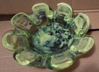 Vintage Flower Shaped - Glass Ashtray Heavy - Green With 8 Slots - 6 