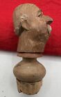 Vintage Anri German Hand Carved Wooden Bald  Man Mustache Wine Bottle Stopper