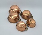 5 Piece Set Solid Copper Round Bowls With Brass Handles Vintage