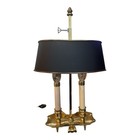 Vintage Solid Brass Bouillotte Table Lamp Black Tole Shade Adjustable 2 Light